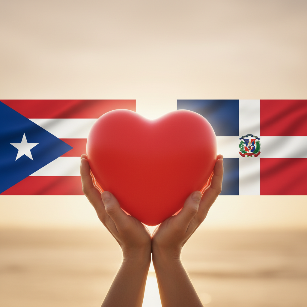 Puerto Rico and Dominican Republic flags united by compassion and hope — the heart of Nieves Wings of Hope Foundation